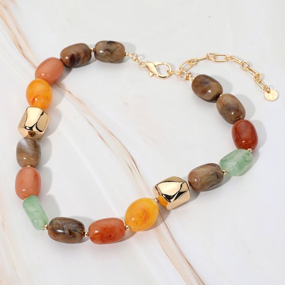 Bohemian Marbled Resin Beaded Necklace Beautiful Colors of Earth tones.